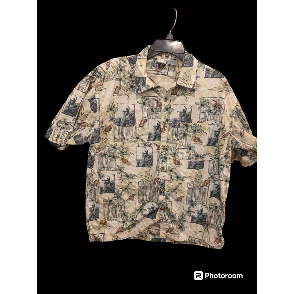 OP Ocean Pacific Sport Surf Theme Floral Large Button Up Short Sleeve